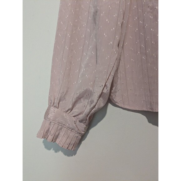 Vintage Silky Ruffle Puff Sleeve Blouse Long Sleeve Pink Jacquard Dot Campus M - Picture 4 of 5